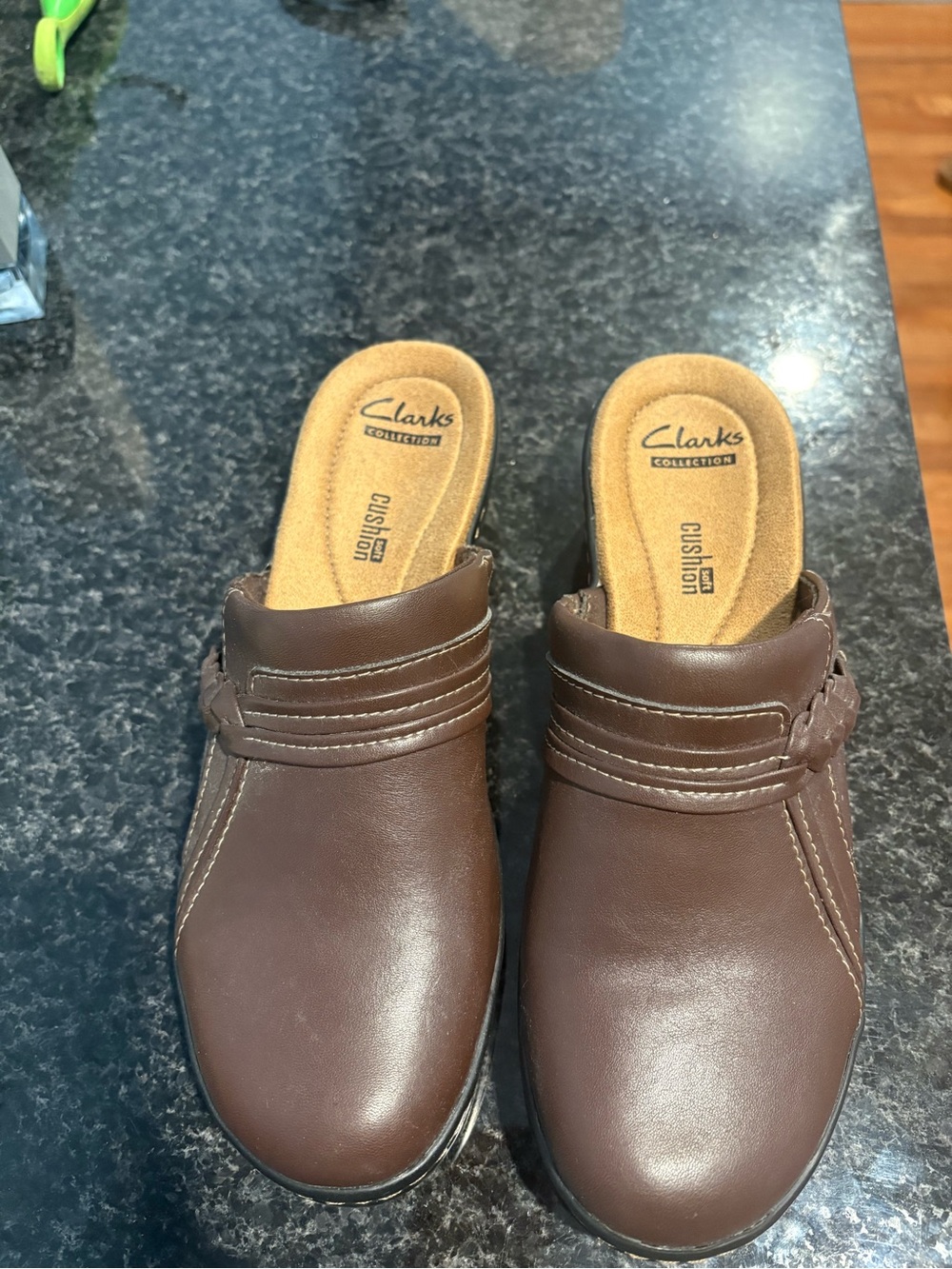 Clarks Brown Leather Slip-On Clogs